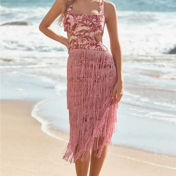 Pink Fringe Beach Cover-Up Dress - Picture 3 of 5
